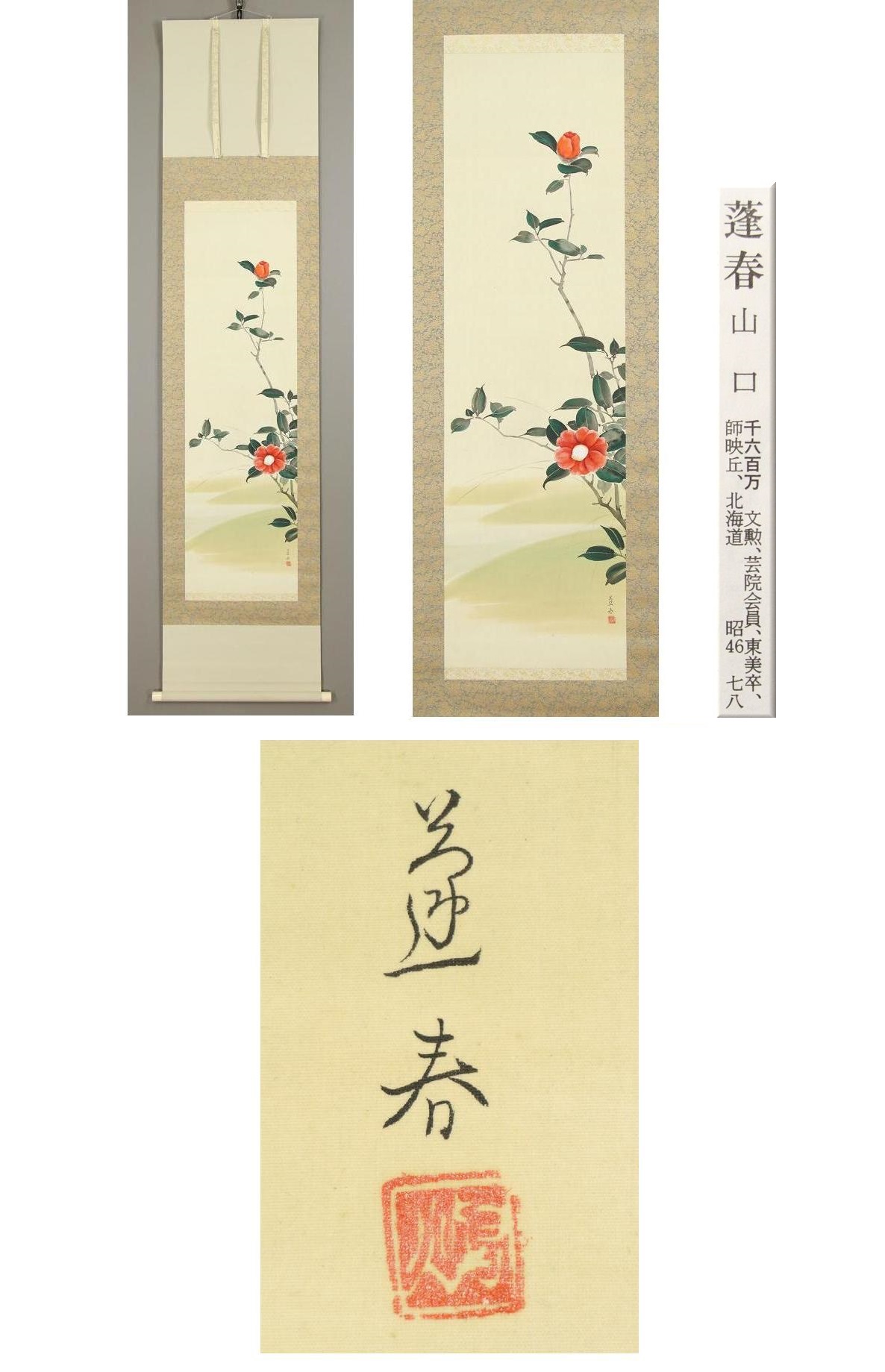 【格安在庫】◆山口蓬春◆椿◆日本画◆北海道◆絹本◆掛軸◆k809 花鳥、鳥獣