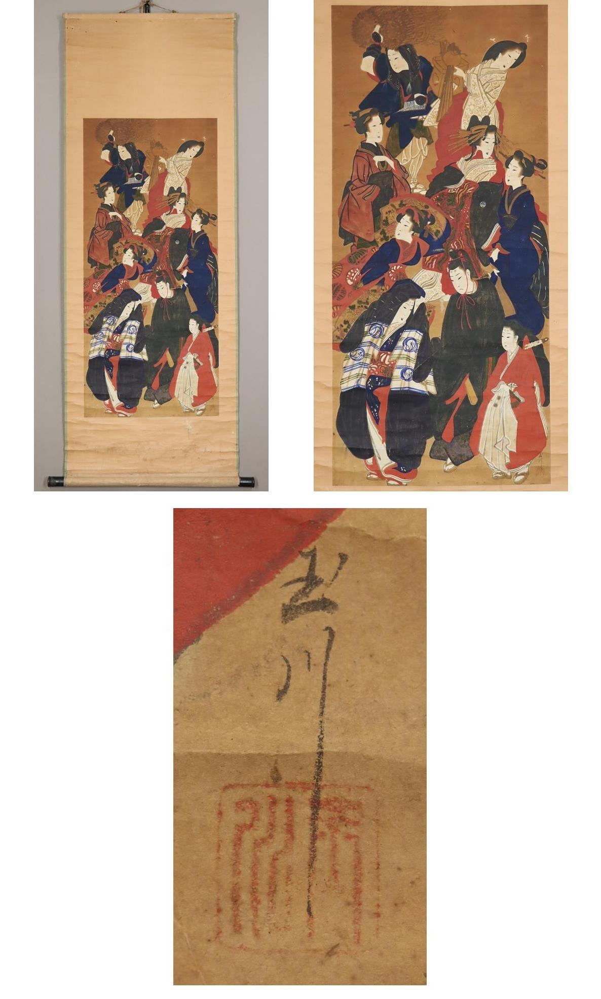 【大特価新品】◆江戸期◆玉川◆浮世絵◆美人画◆肉筆◆紙本◆掛軸◆m752 人物、菩薩