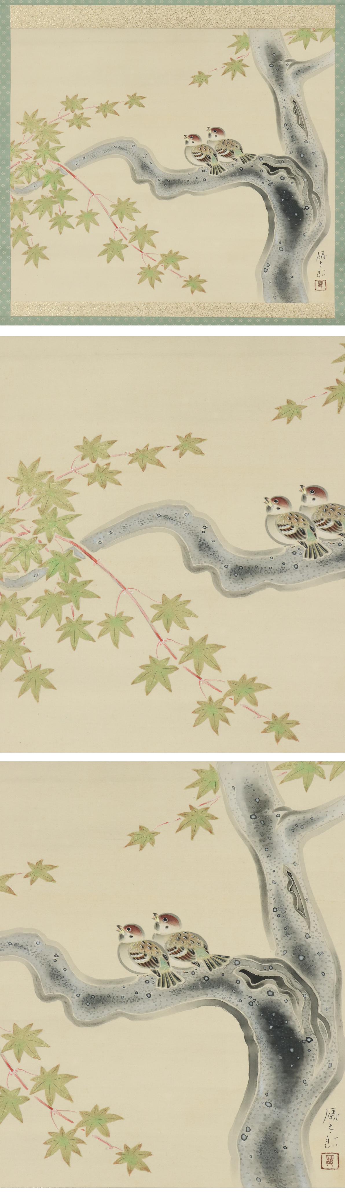 【真作】 丸儀太郎 憩小禽 雀 共箱 師：川端龍子 肉筆 絹本 掛軸 r680 商品细节 | Yahoo! JAPAN Auction | One  Map by FROM JAPAN
