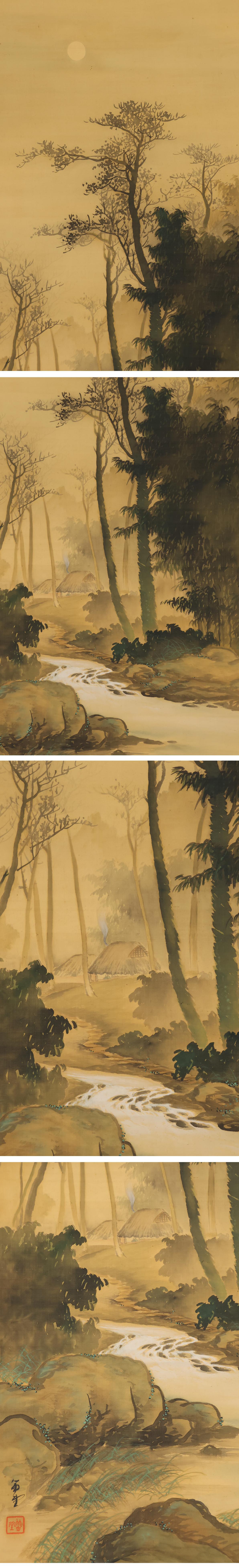 松林桂月　肉筆　掛け軸　縦137 橫62センチ　風景　山水　絹本 松林桂月肉筆掛け軸縦137 橫62センチ風景山水絹本