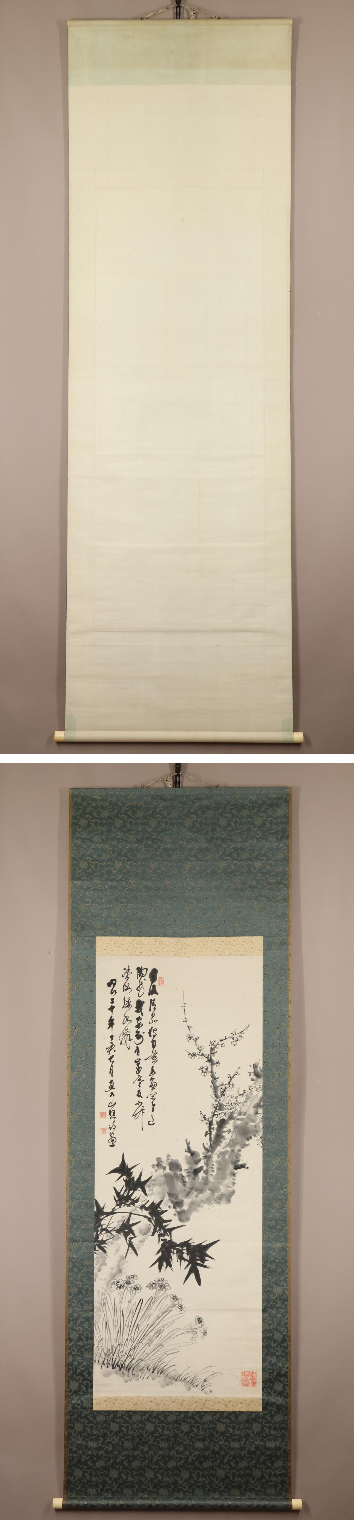 真作】◇田能村直入◇梅水仙◇日本画◇明治20年◇肉筆◇紙本